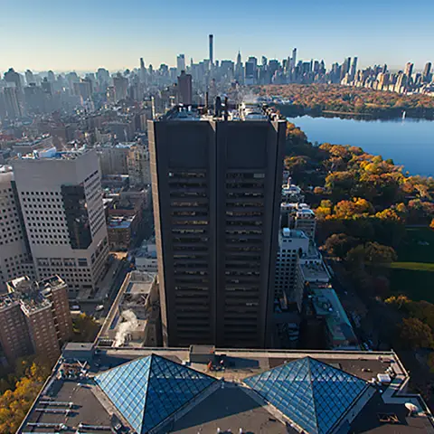 Aerial view of a city hospital campus