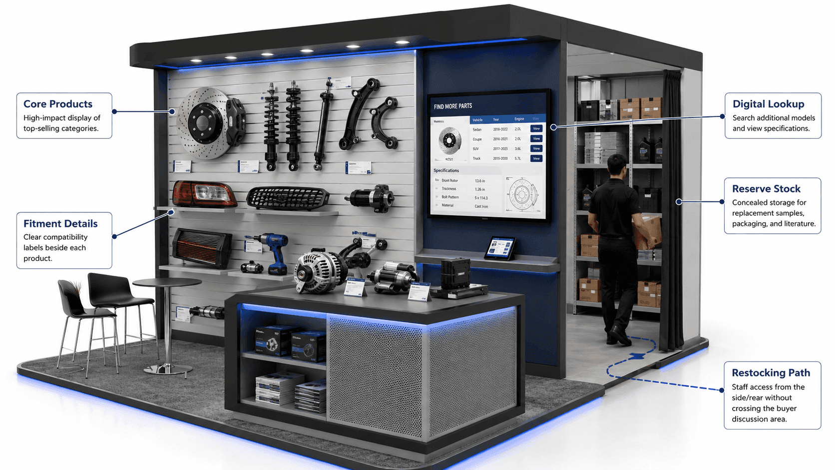 AAPEX product display with digital lookup and storage