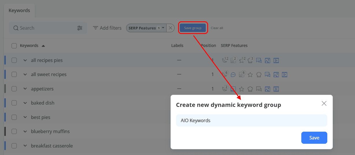 Advanced Web Ranking create keyword group