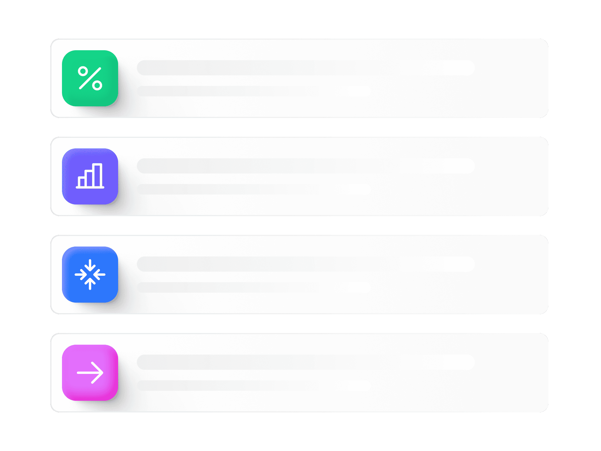 Four colorful icons arranged on a white background, each featuring unique designs and bright hues.