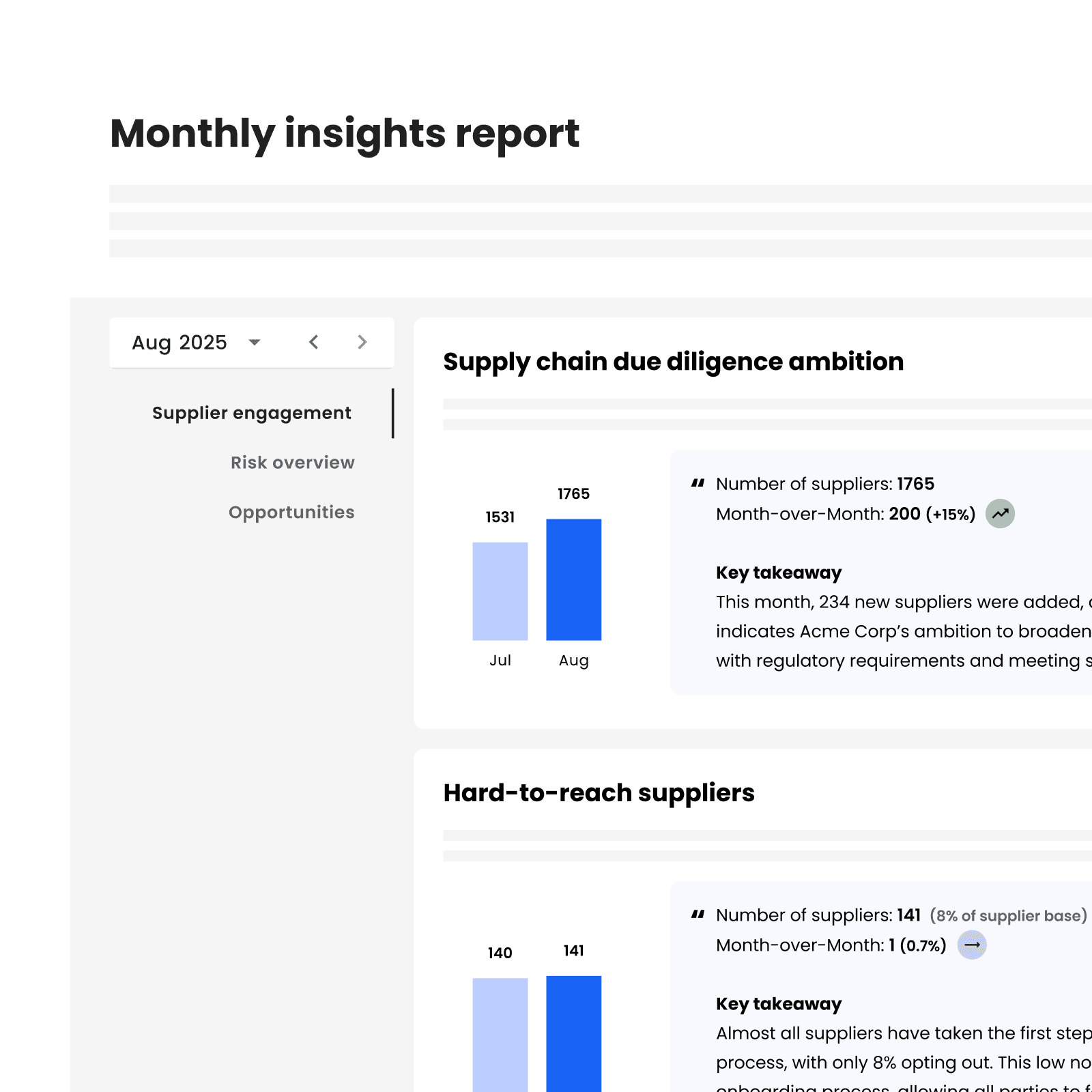 Report key insights or create Due Diligence reports