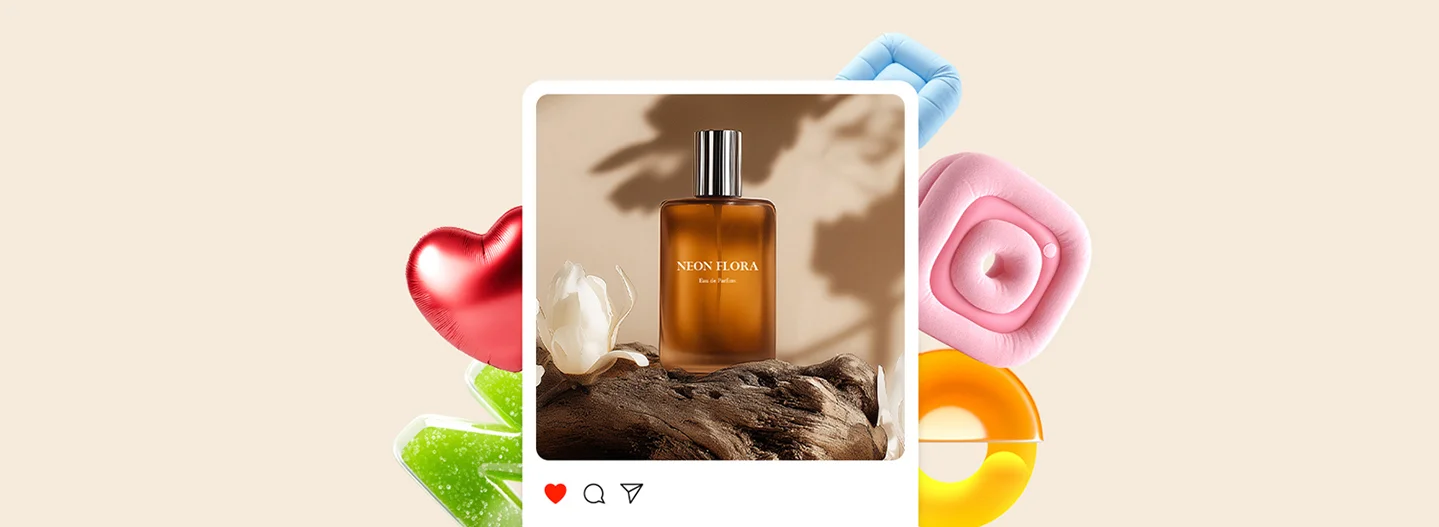 향수 제품이 소셜 카드 형태로 표현된 인터페이스 화면