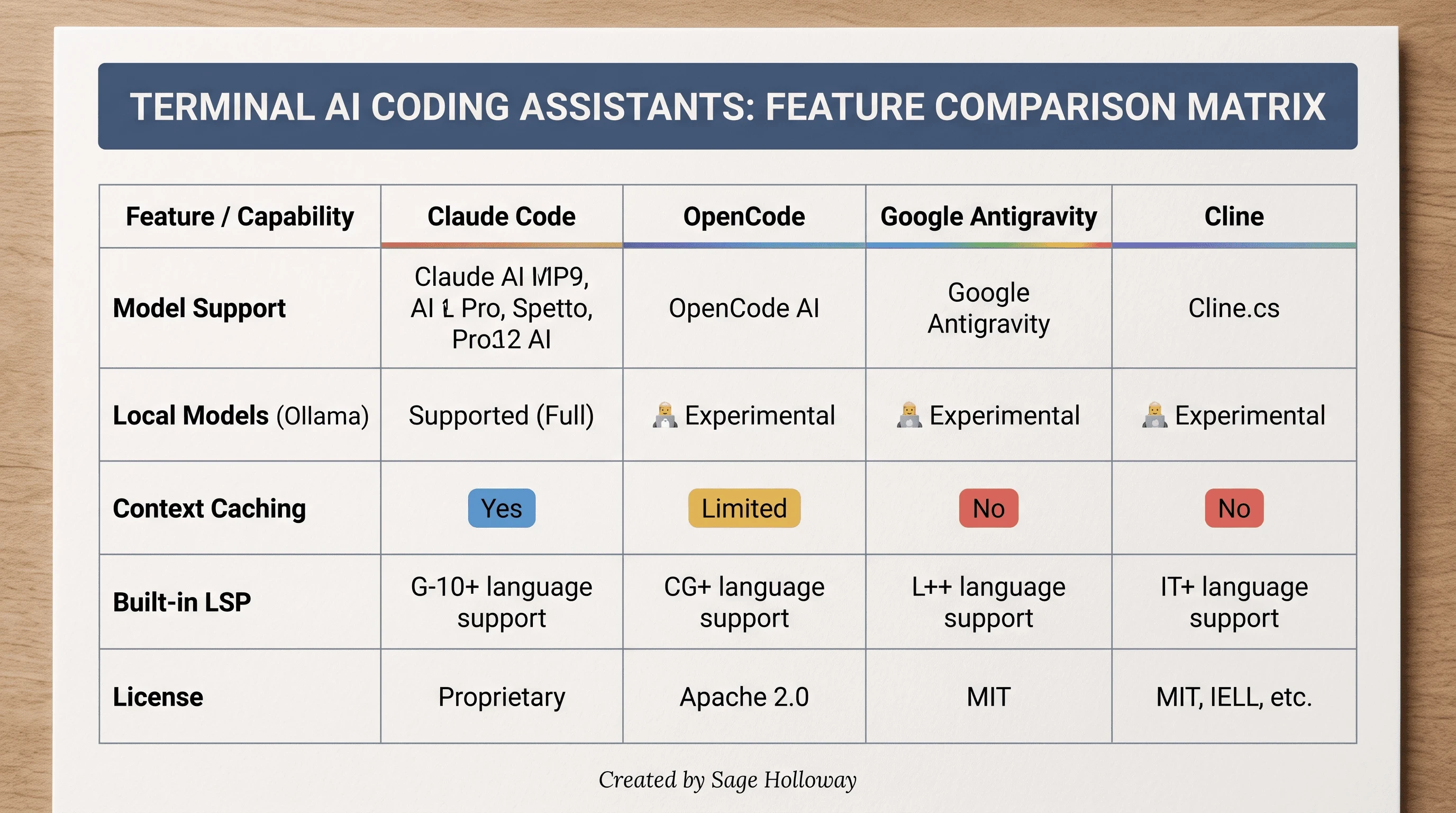 Comprehensive comparison matrix for Claude Code, OpenCode, Google Antigravity, Cline, and OpenClaw