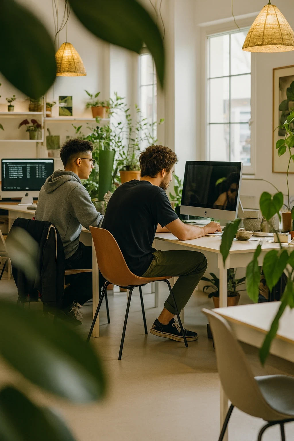 Workspace with computers and materials