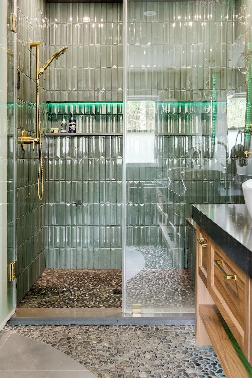 forest muted green tile in shower