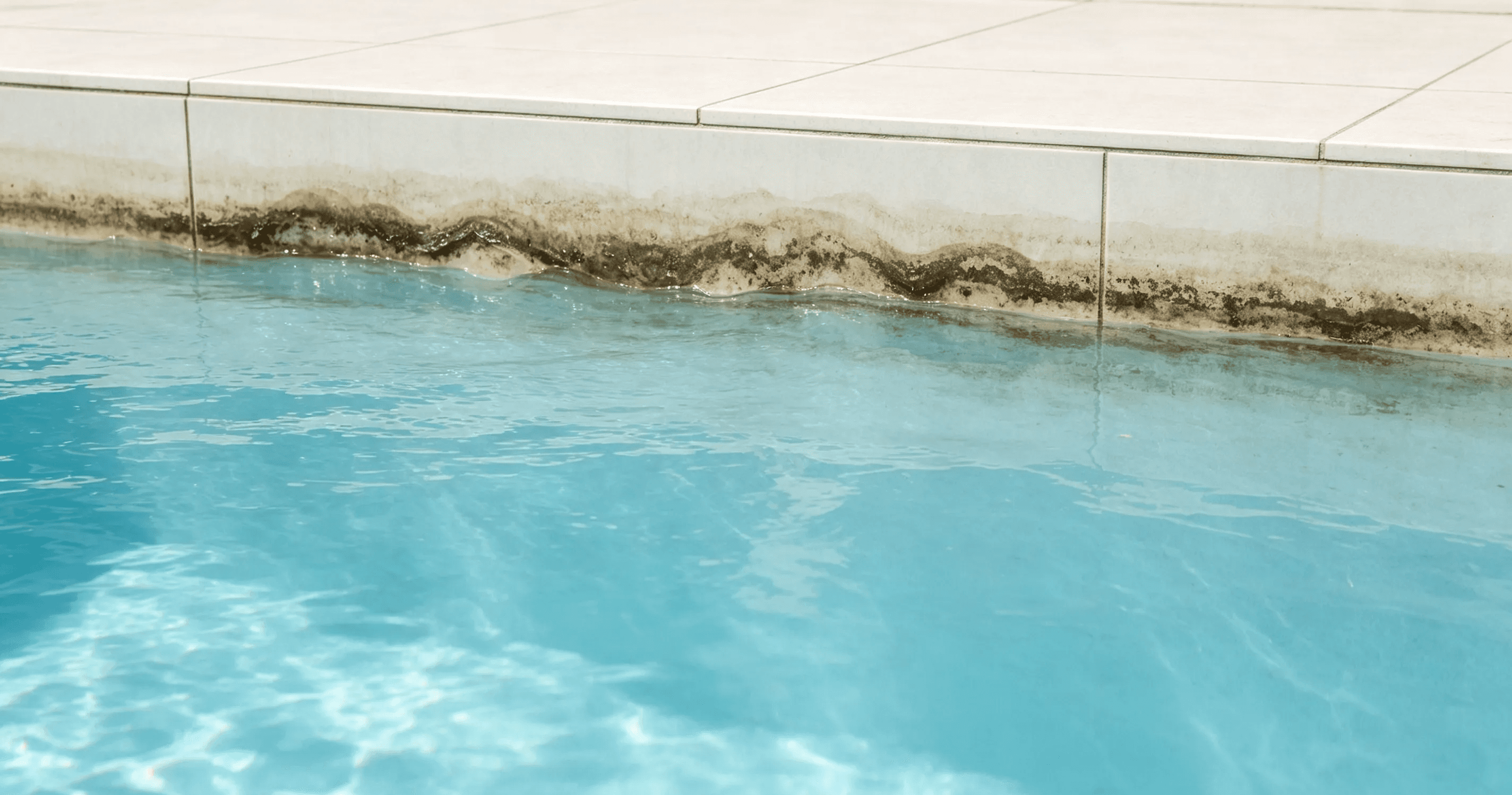 Dirt buildup around a swimming pool waterline area