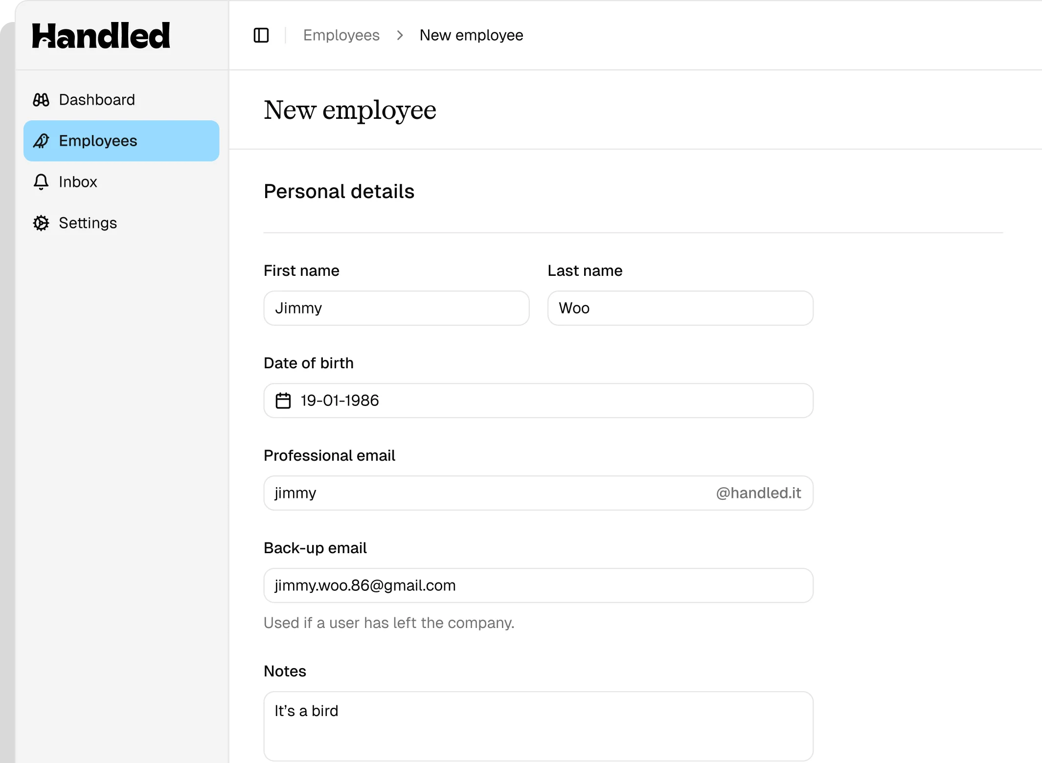 Productscherm: nieuwe werknemer