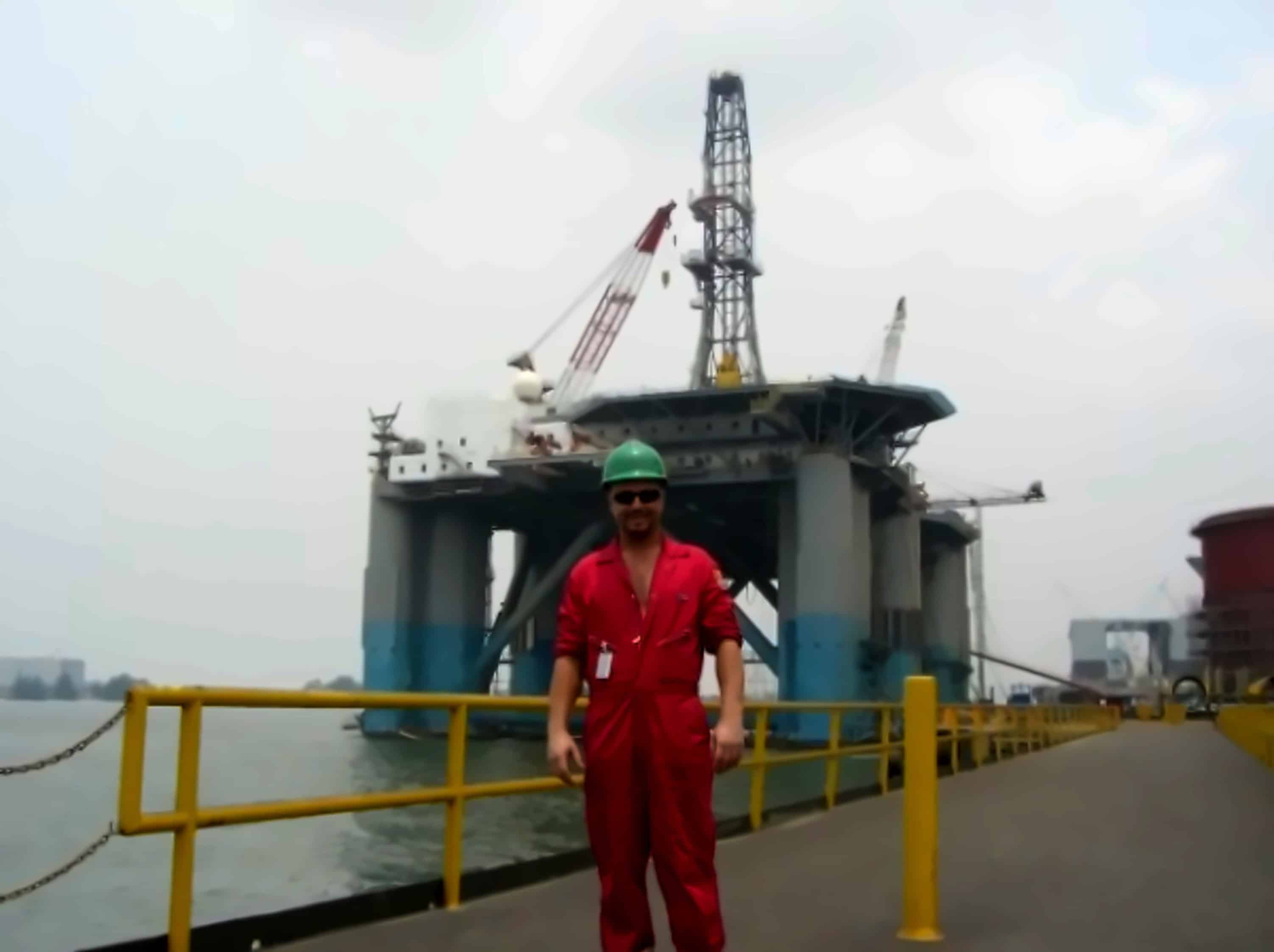 Ian Collins from Wellbeing Daily during his time on offshore drilling rigs in a shipyard in Singapore