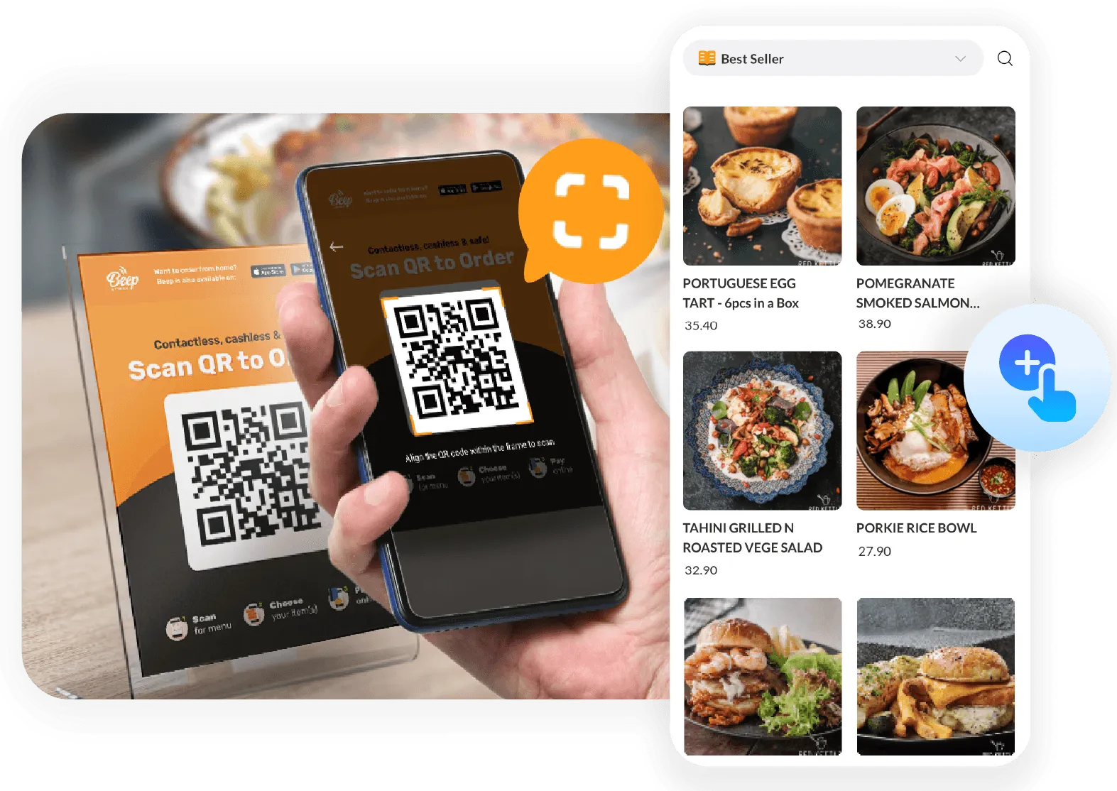 Restaurant customer scanning QR codes to order and pay via StoreHub POS.