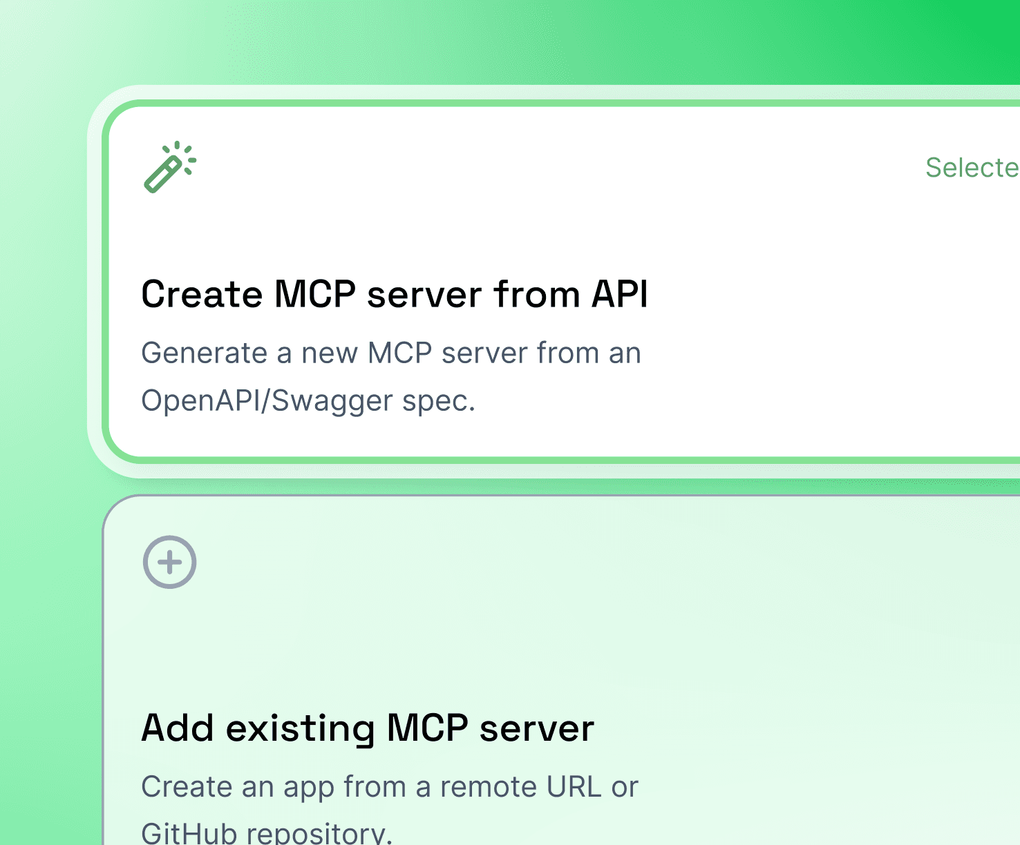 An interface for adding an MCP server via OpenAPI