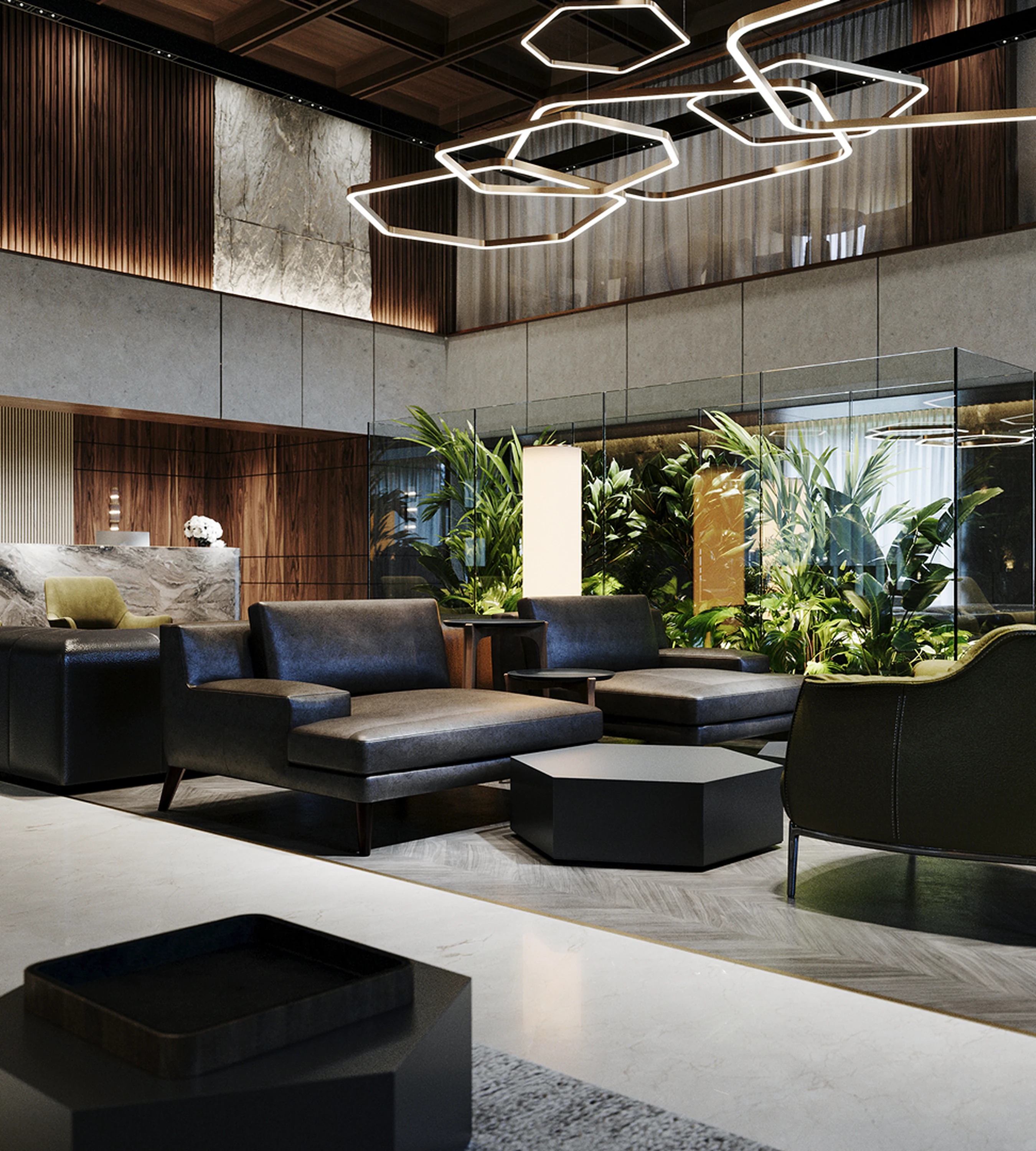 Salle de bains — meuble vasque suspendu et miroir à éclairage doux.