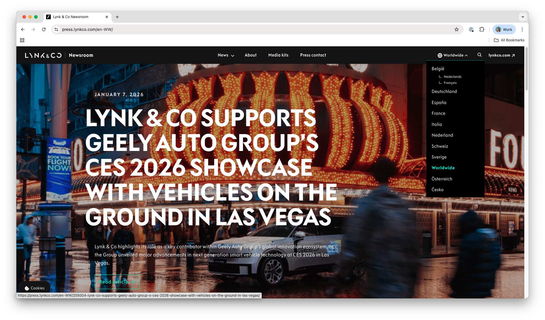 Screenshot of Lynk&Co's online newsroom