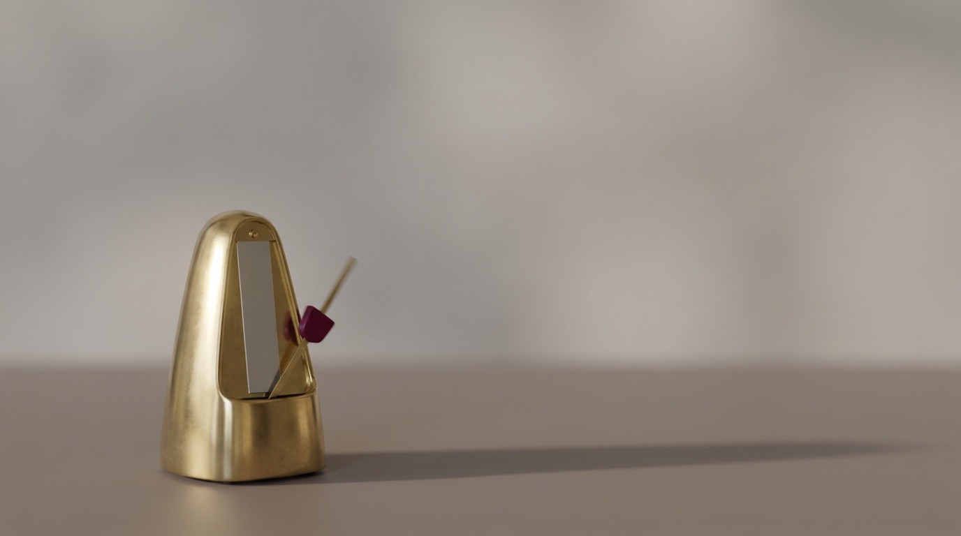 A brass metronome with its arm caught mid-swing, evoking the timing and latency that separate enterprise voice AI platforms