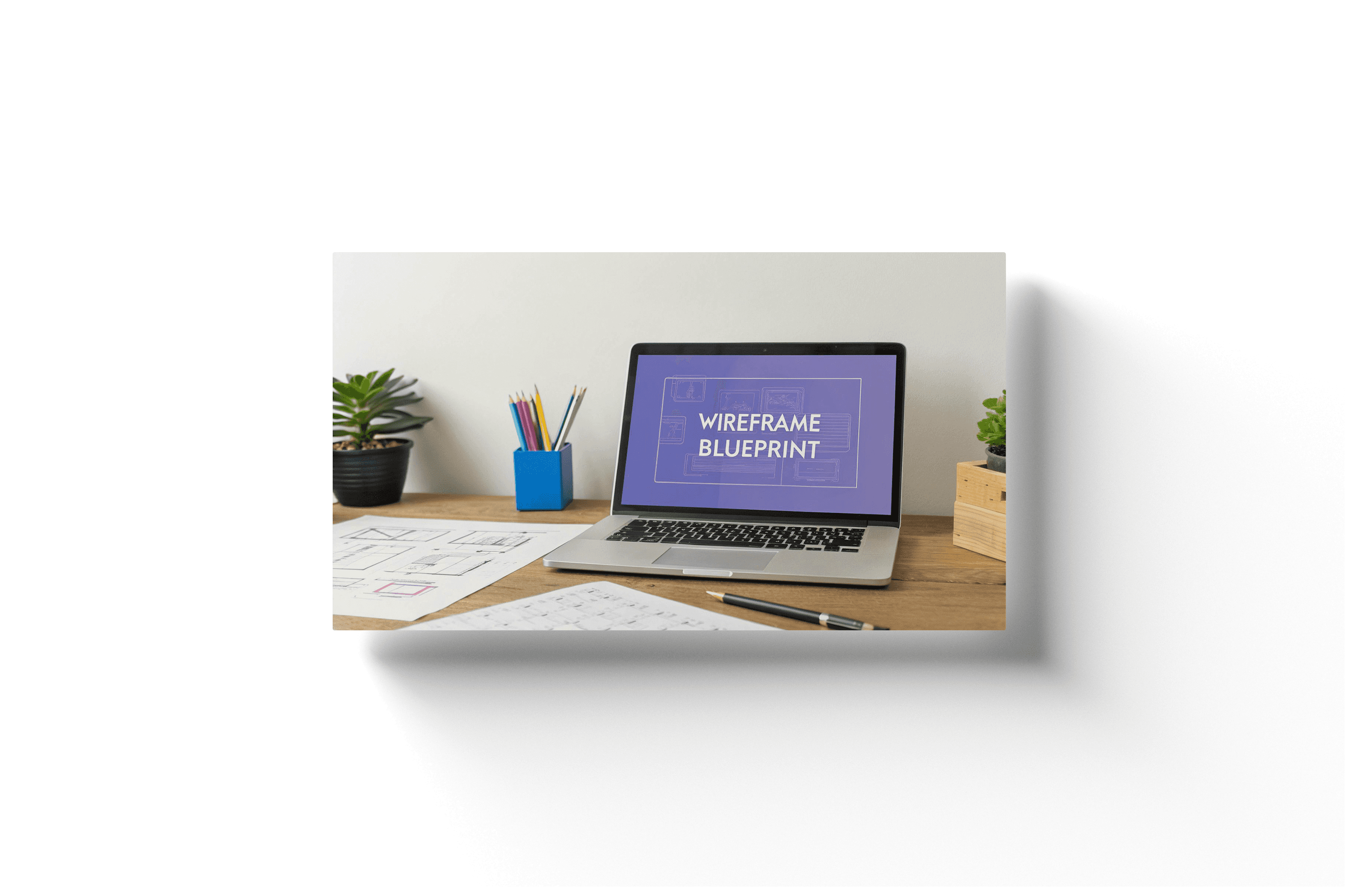 a purple laptop screen with the tet "wireframe blueprint"