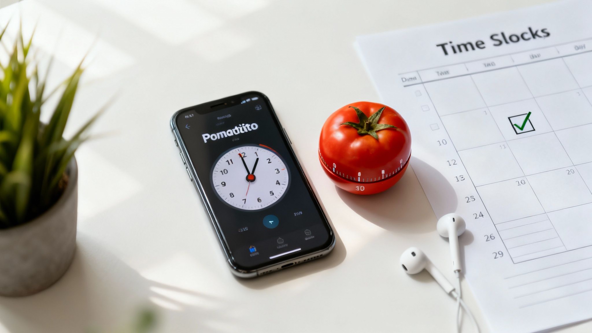 A person sitting at a desk with a visible timer next to their laptop, looking focused on their work.