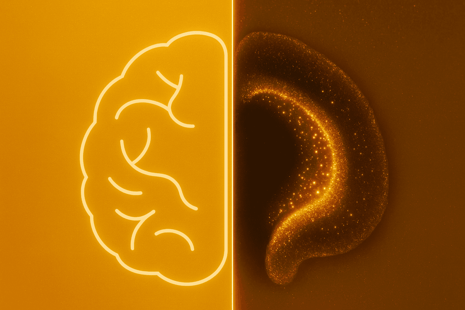 Illustration contrasting an active rat hippocampus with an unlit human brain outline, representing the evidence gap between animal and human data