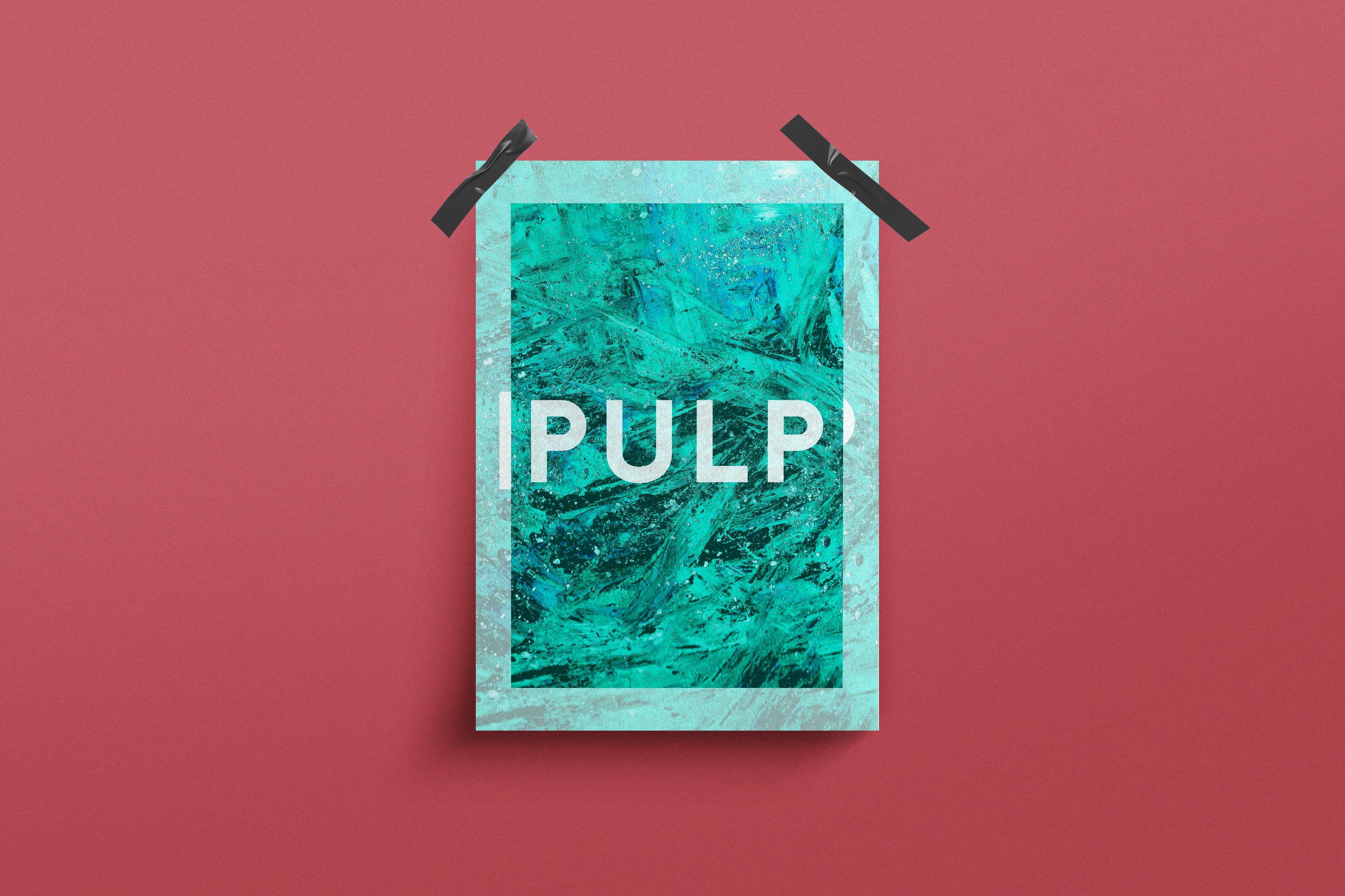Minimalist poster design for Charles Bukowski’s Pulp featuring bold typography and abstract textured background.