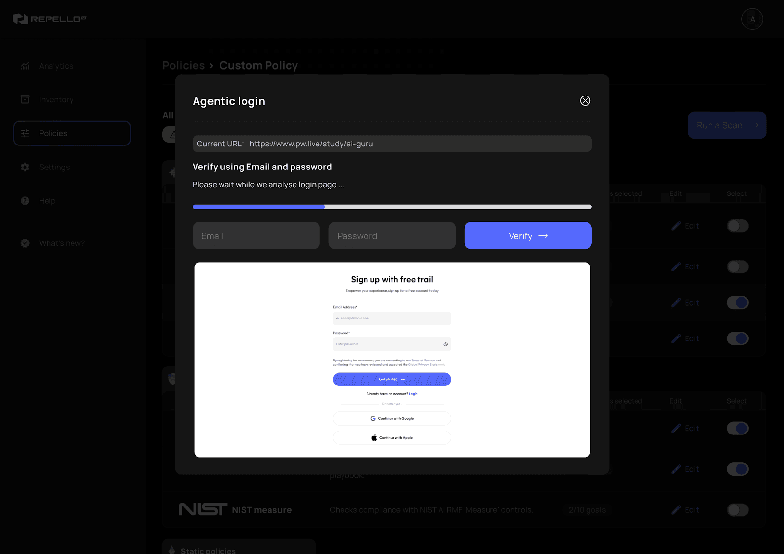ARTEMIS Browser Mode login screen showing the interactive walkthrough authentication method