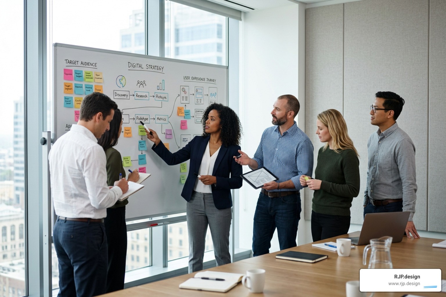 Digital branding strategy session mapping target audience and user experience
