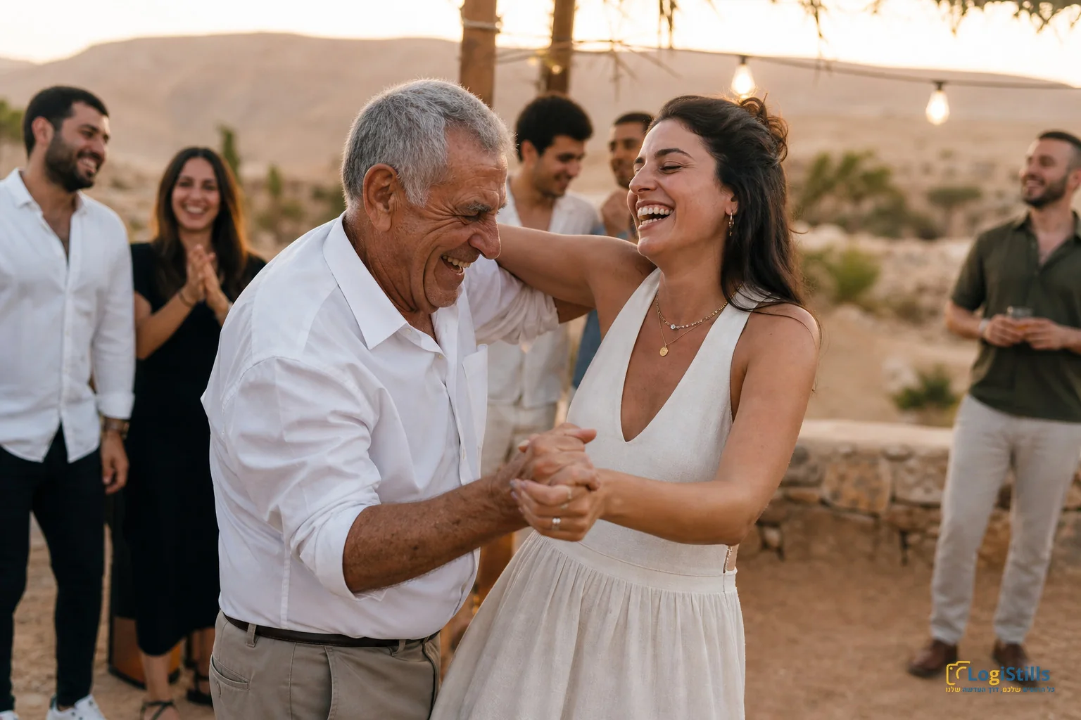 אב ובת רוקדים באירוע מדברי בדרום הארץ