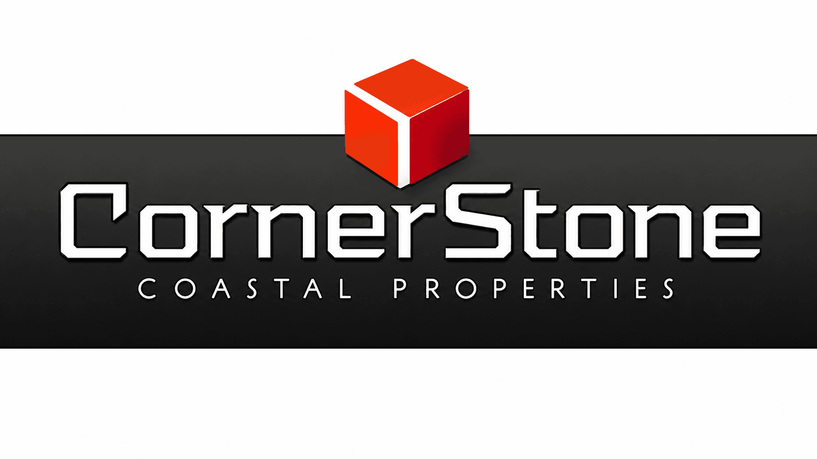 CornerStone Coastal Properties logo with red cube icon on a black and white background.