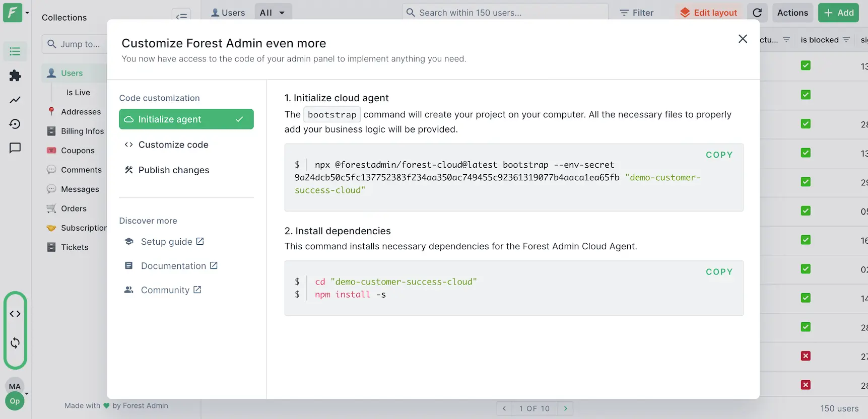 Forest Admin Cloud customization step 1