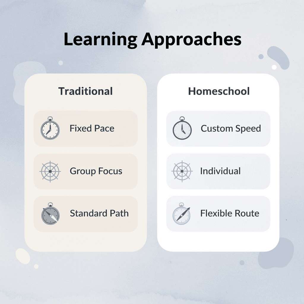 Comparison chart showing traditional vs homeschool learning approaches