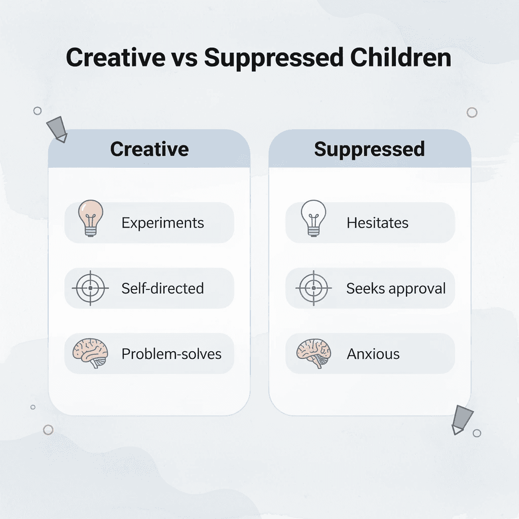 Comparison chart showing differences between creative and suppressed children - Creativity Training