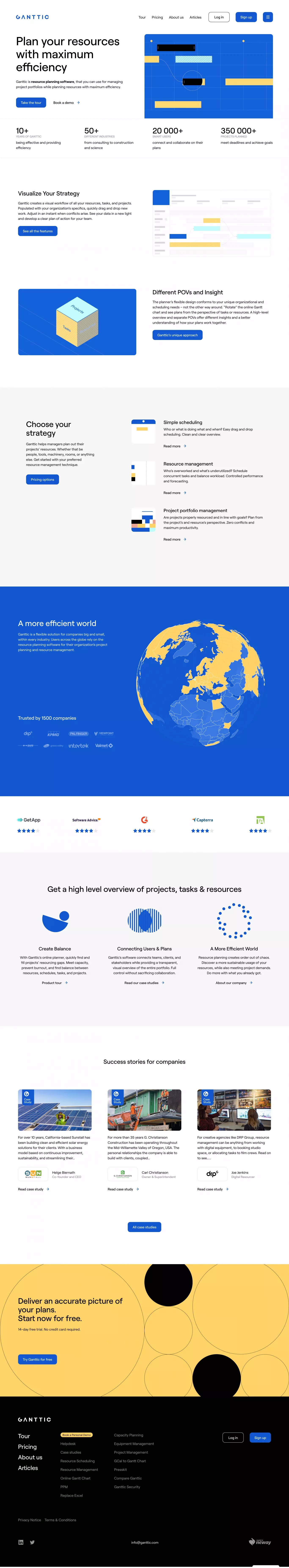 Plan your resources with maximum efficie landing page screenshot showcasing Tech and Finance design