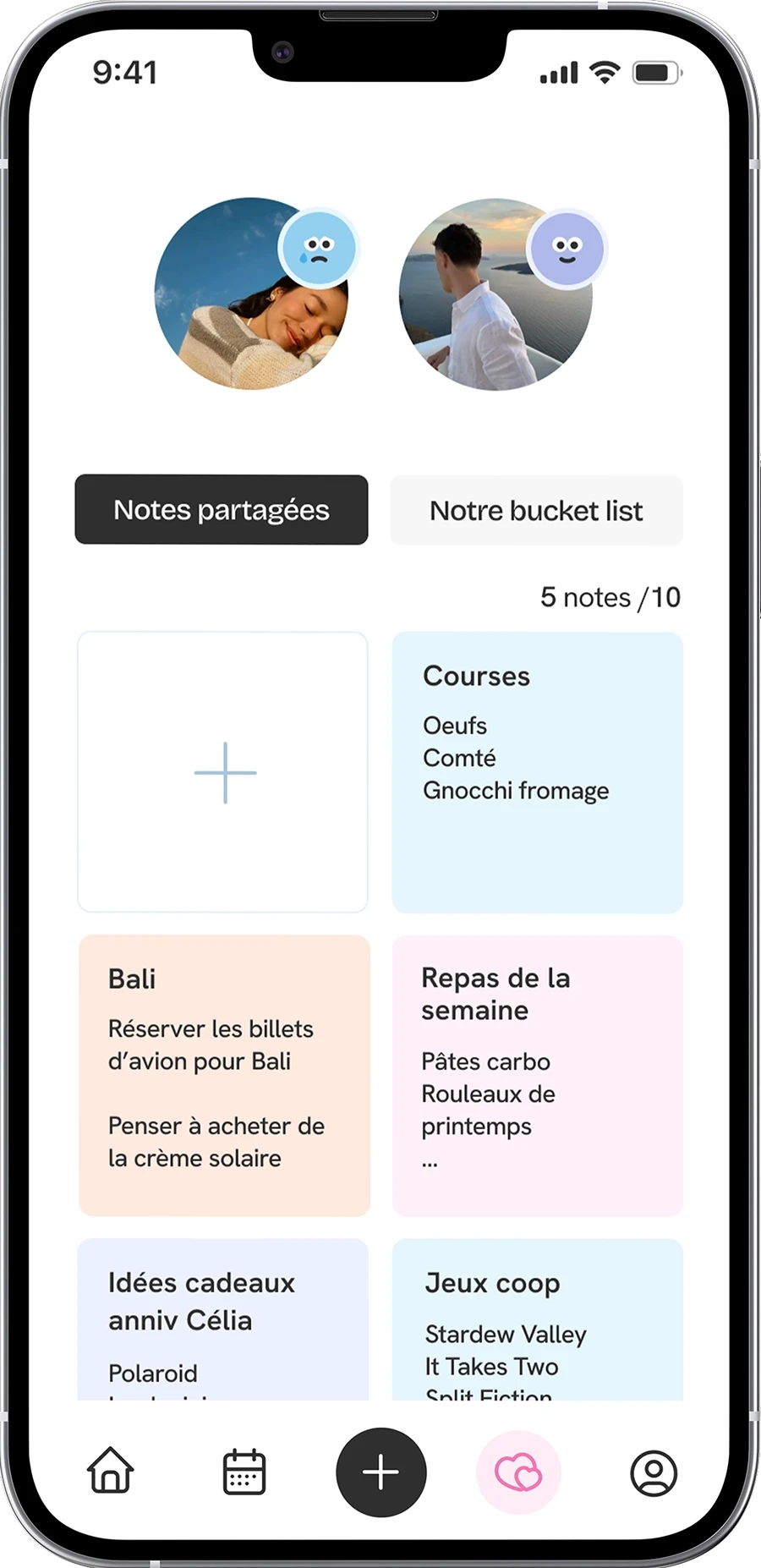 Notes partagées couple humeur du jour