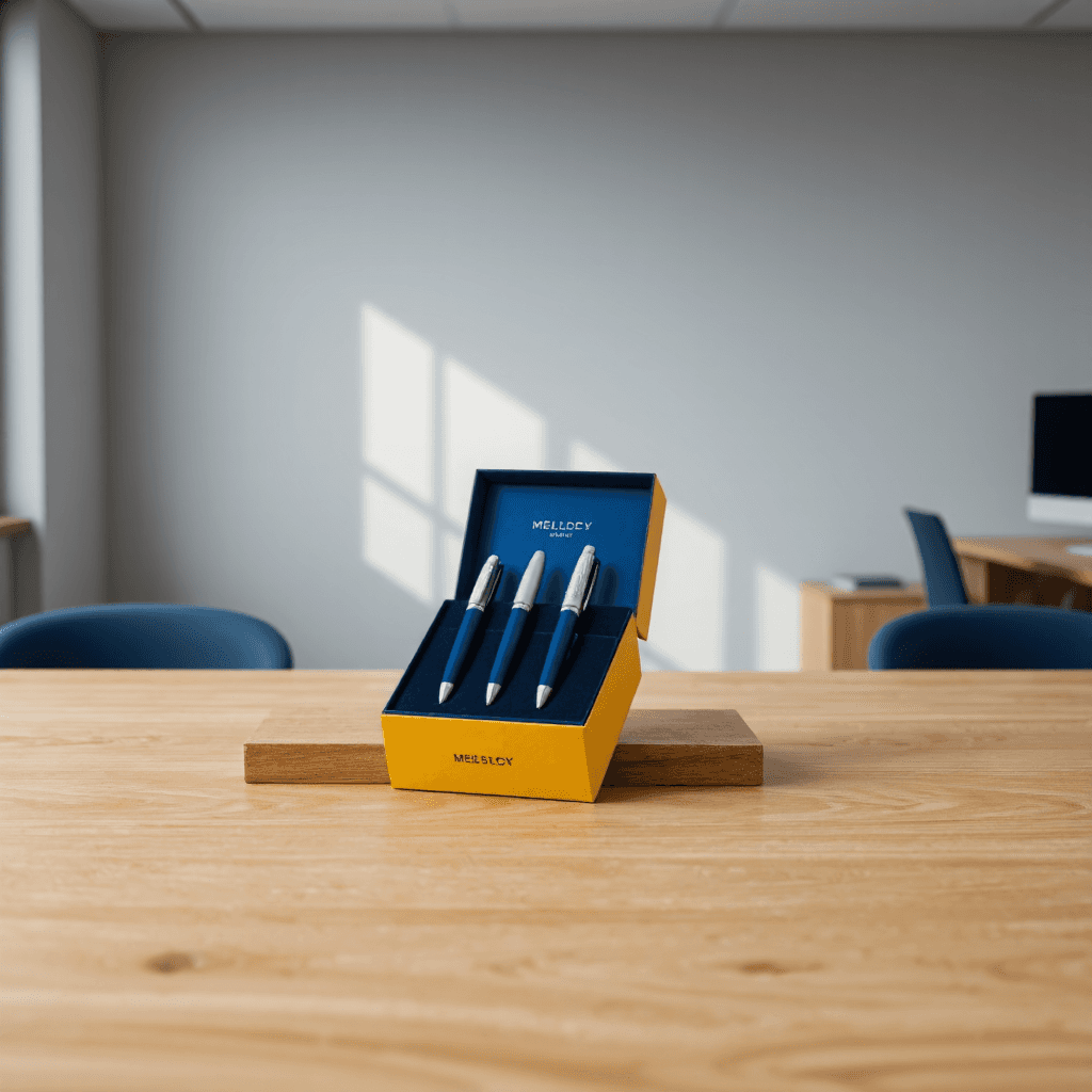 product photography of a box of pens, used for writing