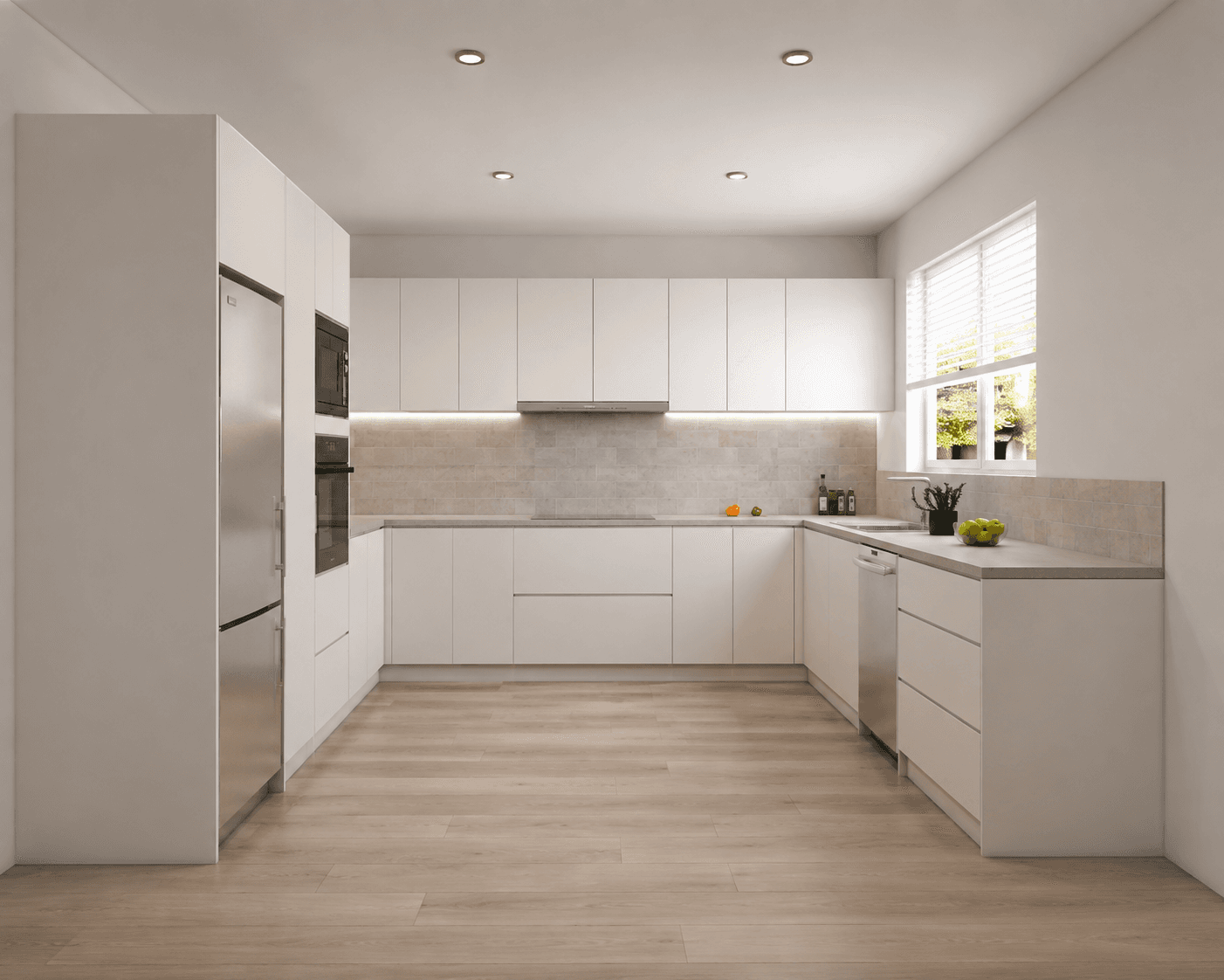 White U-shaped kitchen