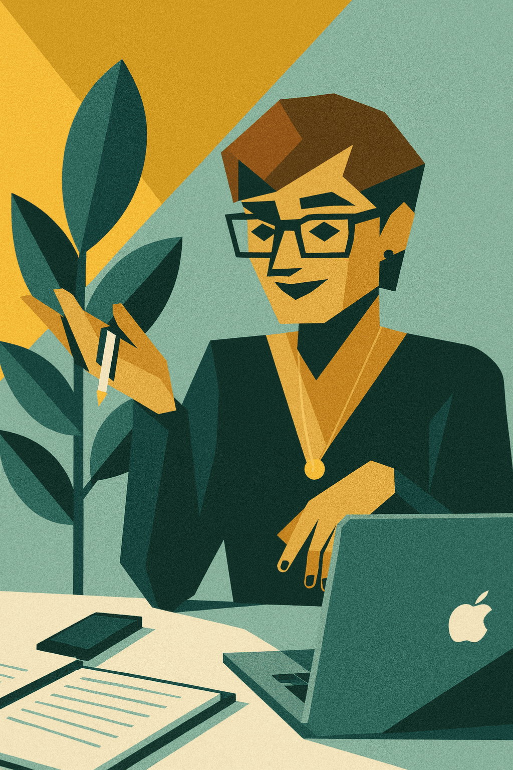 Persona con occhiali parla davanti a un laptop durante una videochiamata di lavoro.