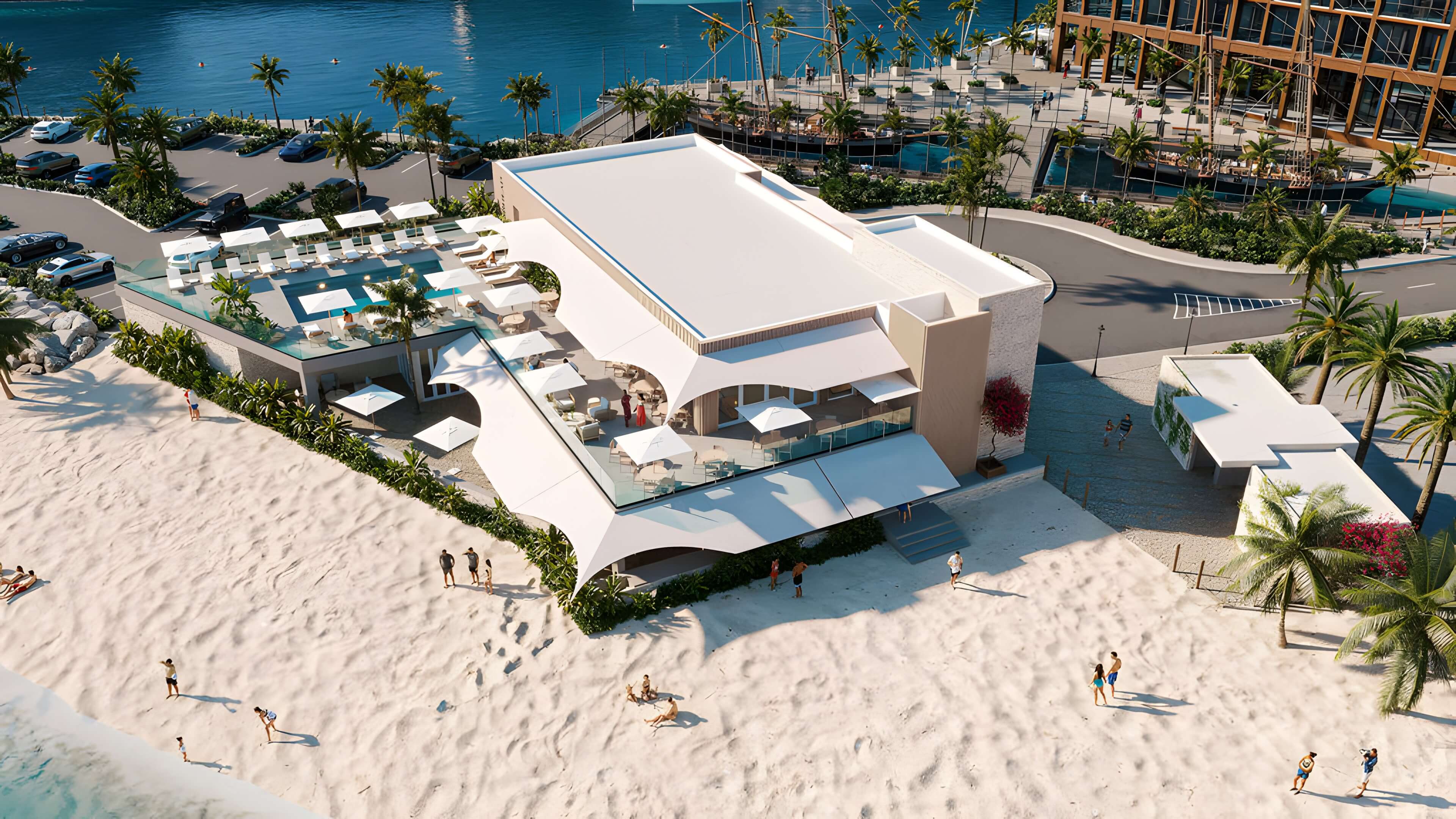 Aerial view of beachfront villa