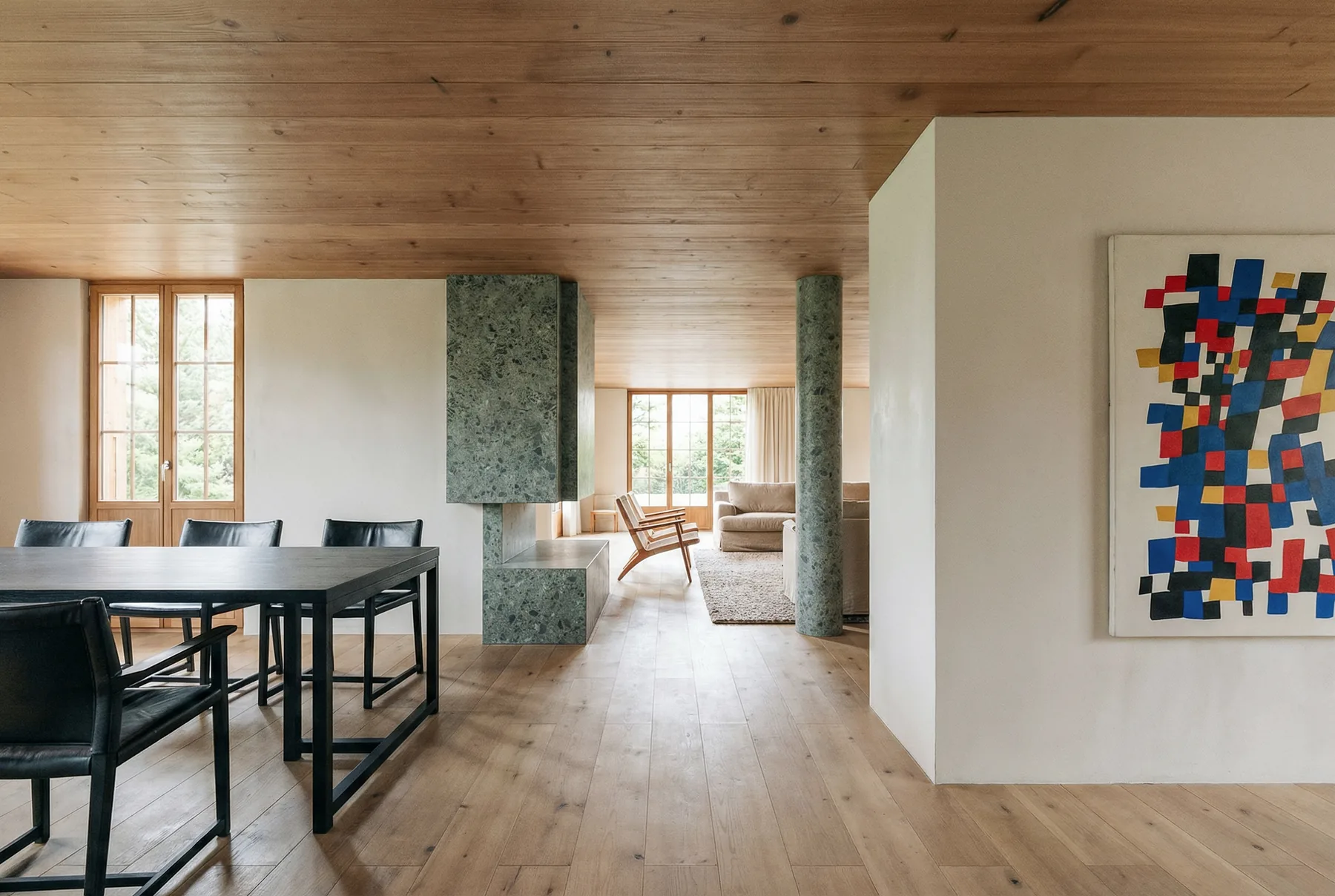 Aerial view of alpine property set within mountain landscape — Gstaad visualization