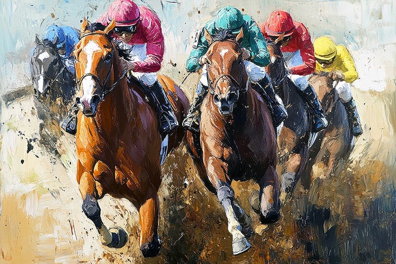 A true stretch drive, where every horse and rider is fully committed to the finish line