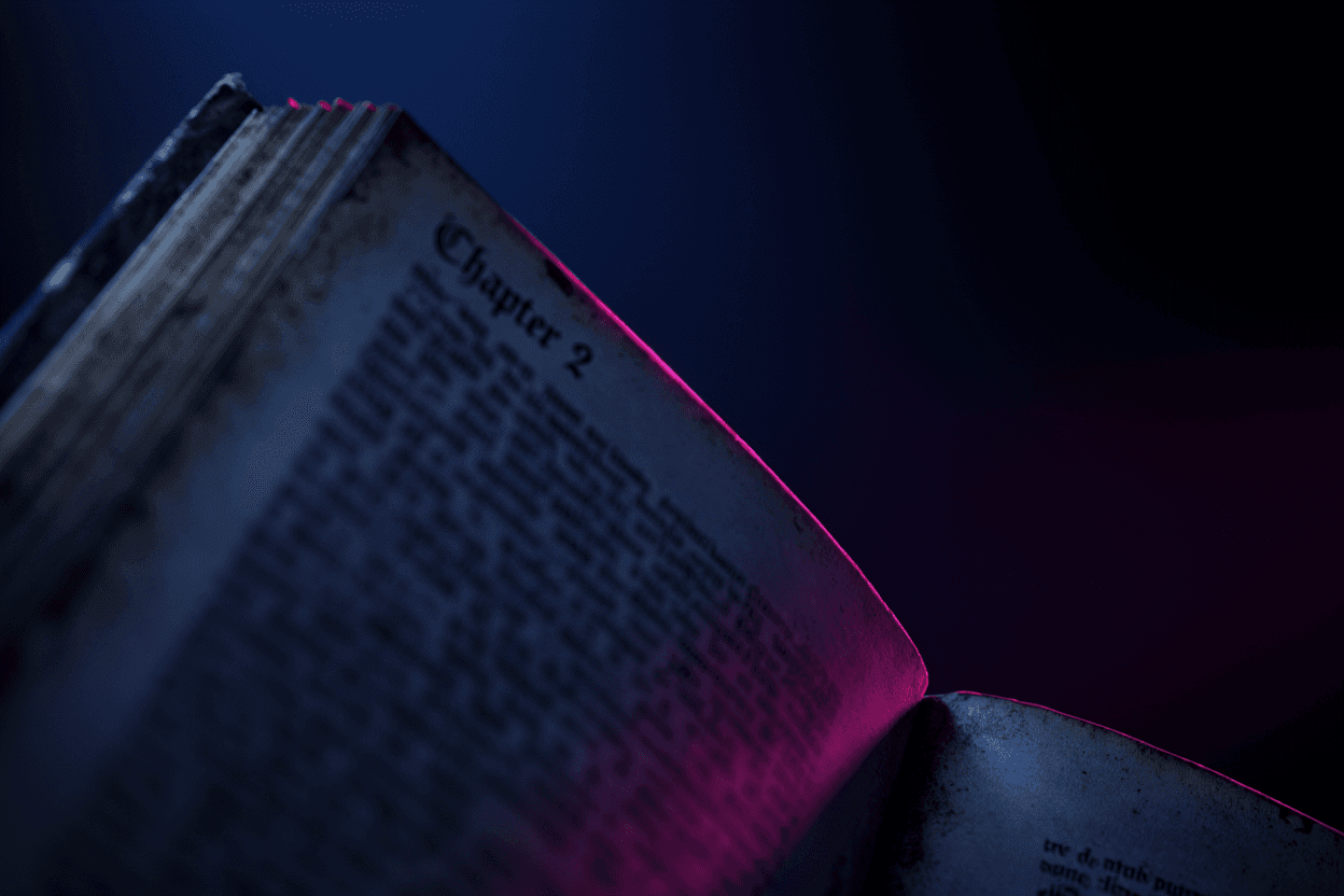 An open book showing "Chapter 2"