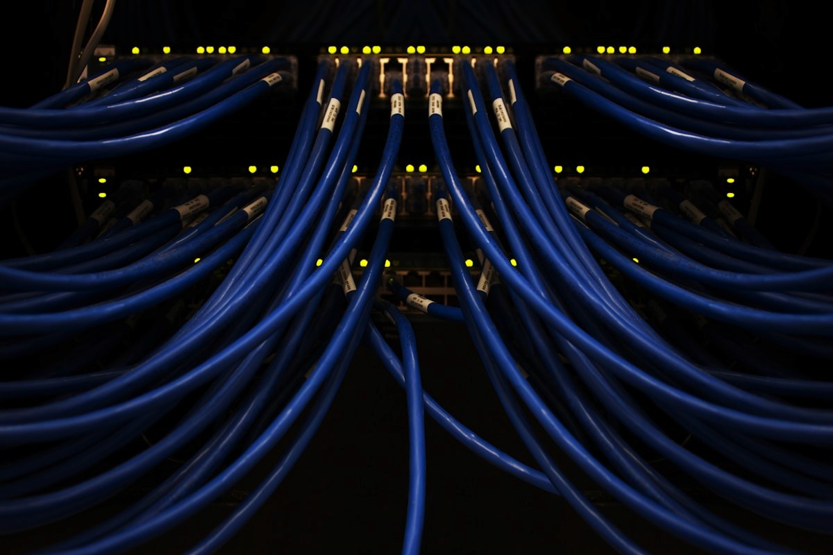 Blue network cables and infrastructure
