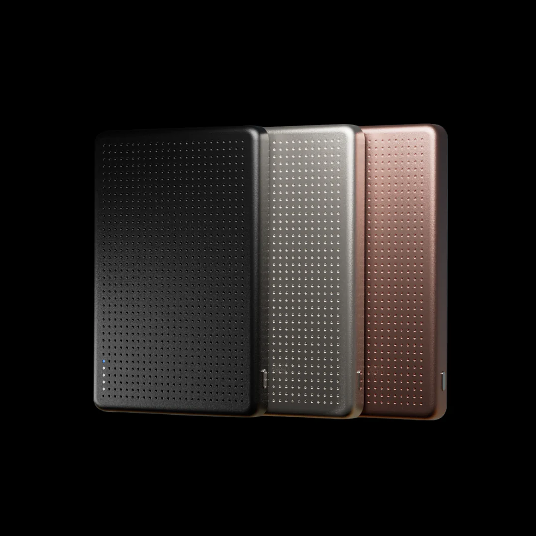 Close-up view of 3 portable power banks