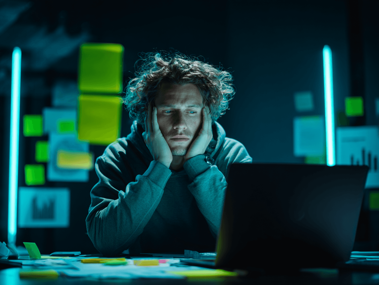 Founder looking into the laptop sadly