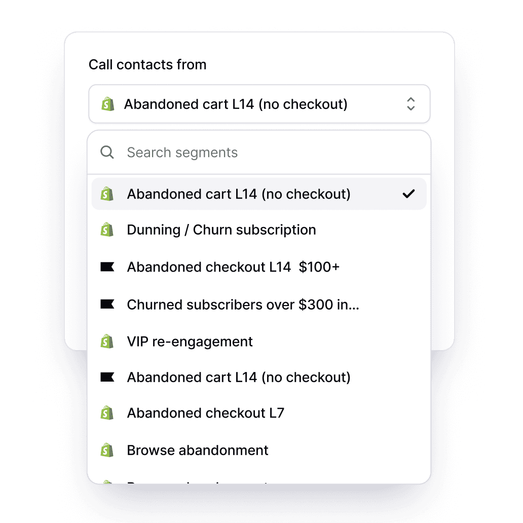 Visual highlighting the feature ‘Add a new profitable sales channel: Outbound Phone,’ which enables businesses to convert more shoppers through phone calls. The interface displays a call list with customer details, including contact names and phone numbers, alongside an active call screen featuring options like ‘Drop voicemail’ and ‘Hang up.’ This feature emphasizes efficiency in reaching customers and leaving automated voicemail sequences.