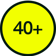 Circular icon with number 40+ on yellow background