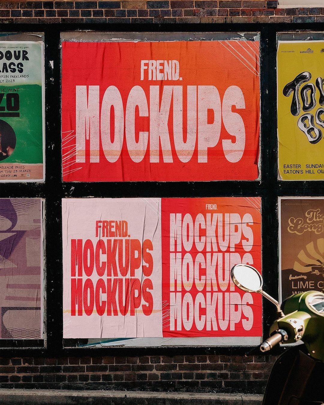 Mockup posters on brick wall