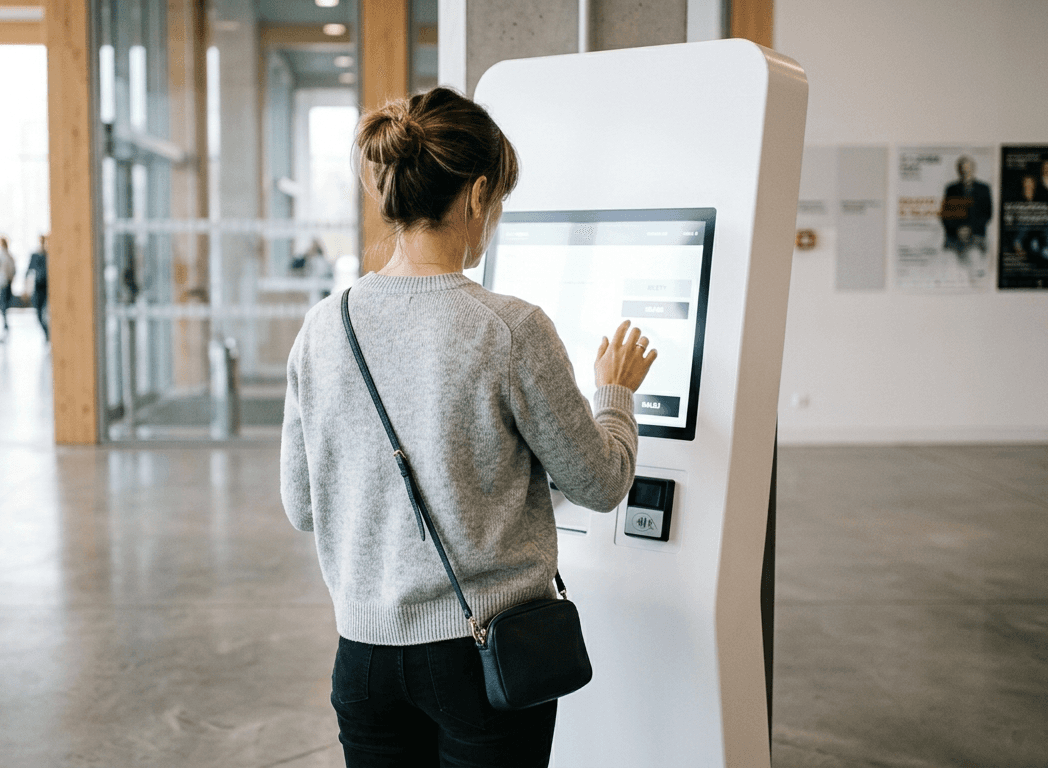 Monitor wyświetlający ekran rozliczeń systemu ticketowego Going Places, z opcjami filtrowania wyników według rodzaju produktów/usług i kanału sprzedaży