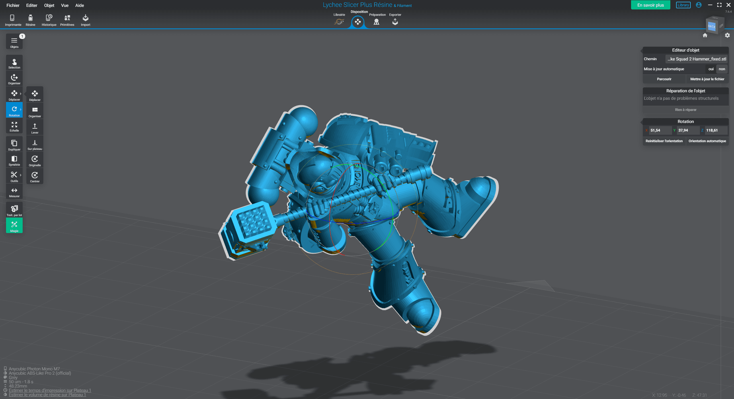 Orientation d une piece en 3D