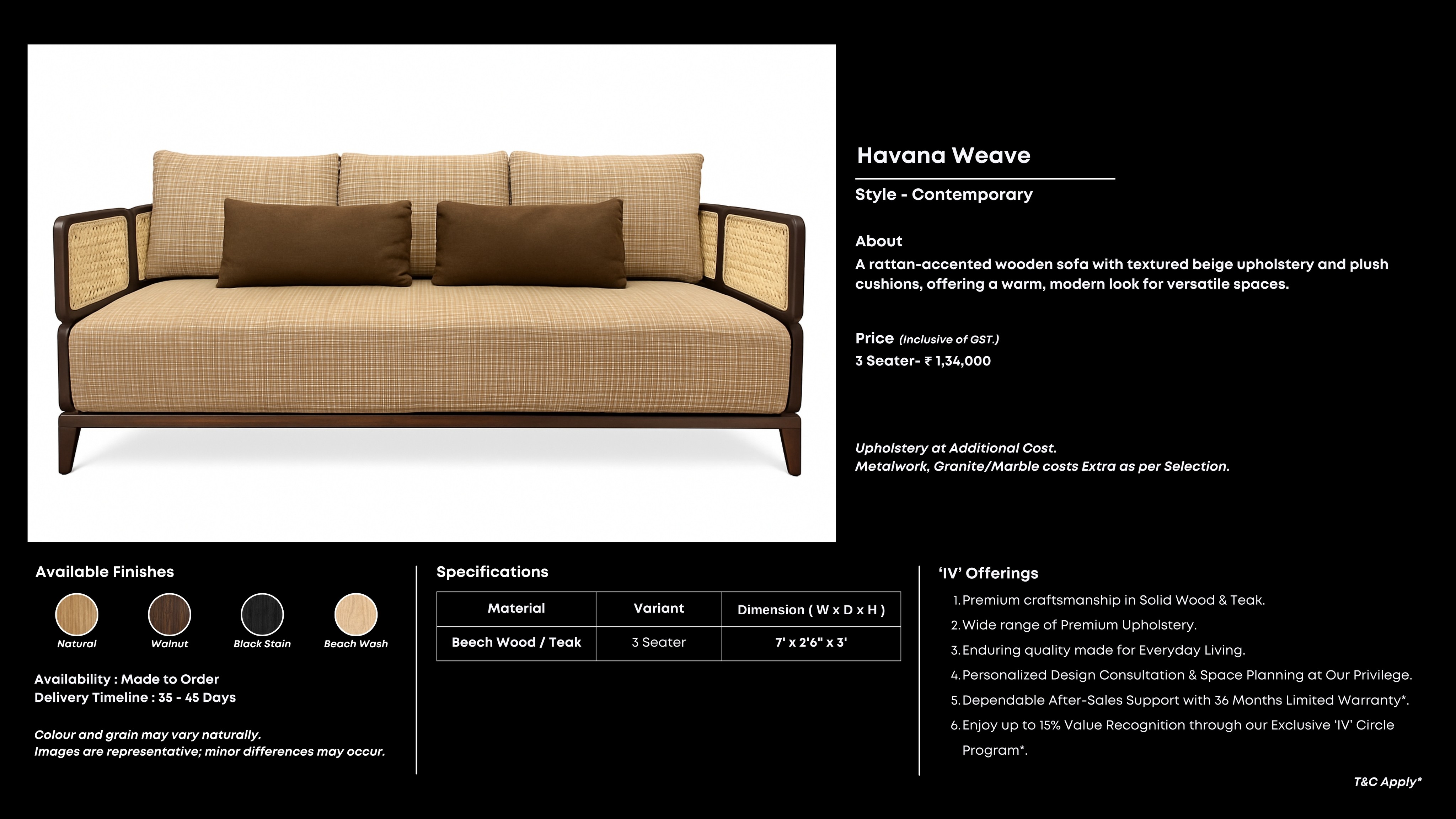 Plum velvet 3-seater with channel tufting and gold-toned legs.