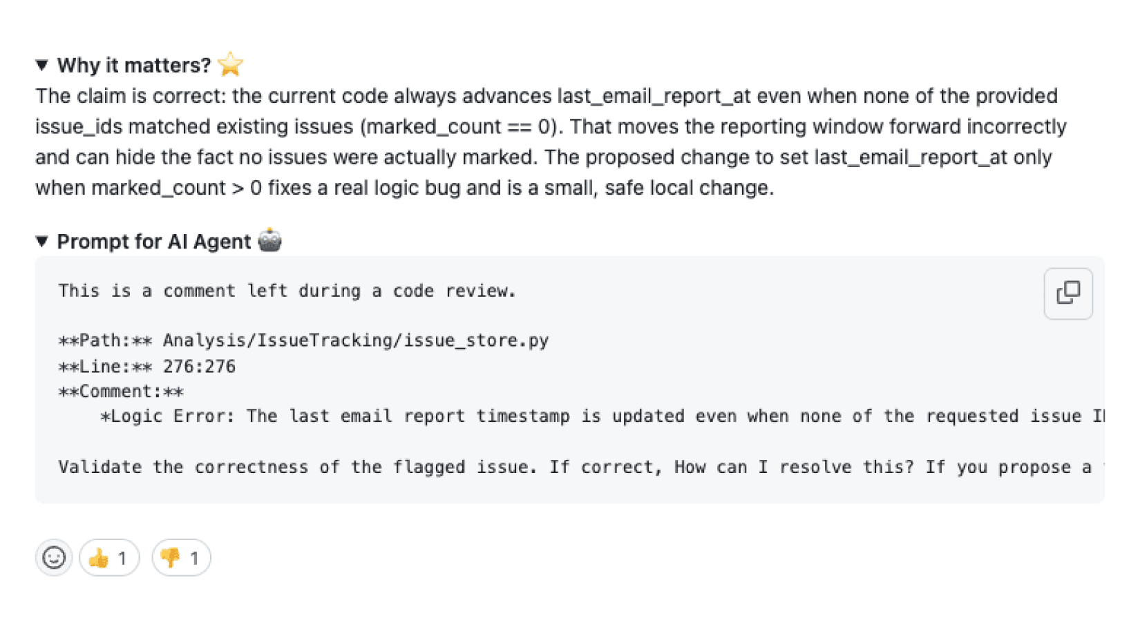 Codeant AI's Impact summary showing how the code changes affect clarity, performance, and developer experience.