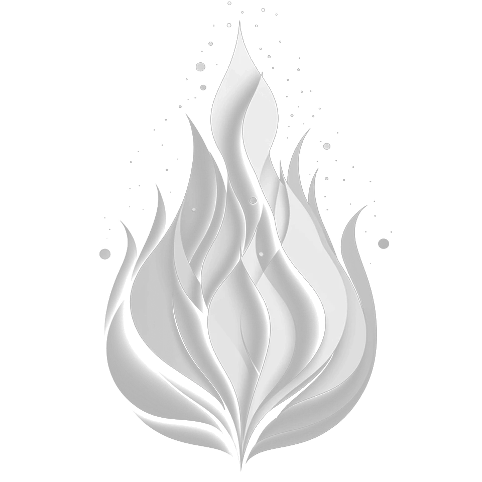 A grayscale illustration of a burning flame.
