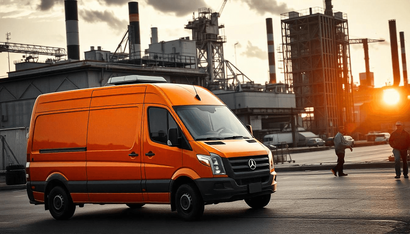 Une camionnette de livraison naviguant dans une rue urbaine animée en France, représentant l’efficacité et la rapidité pour surmonter les défis logistiques.