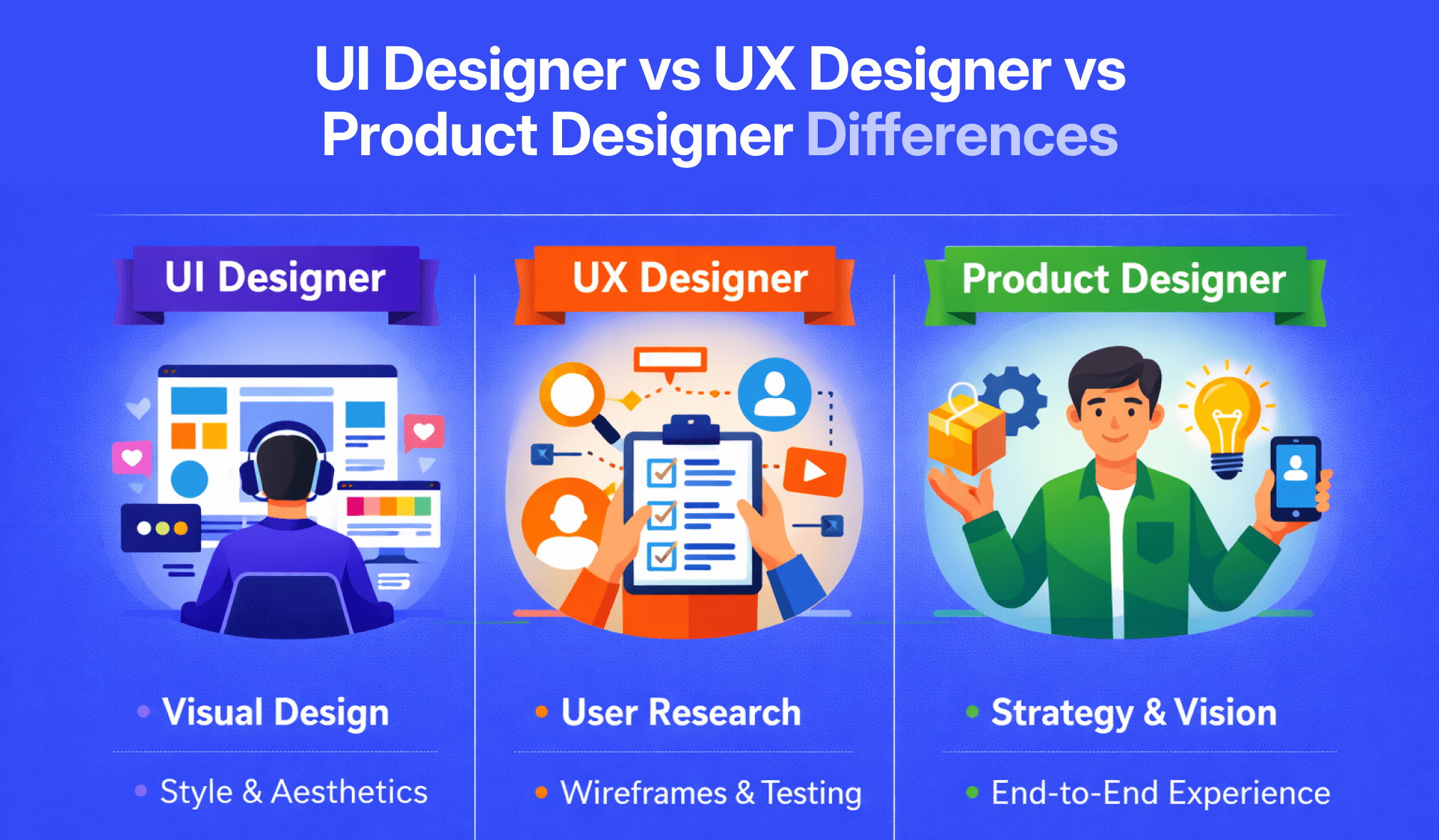 Differences between UI Designer vs UX Designer vs Product Designer